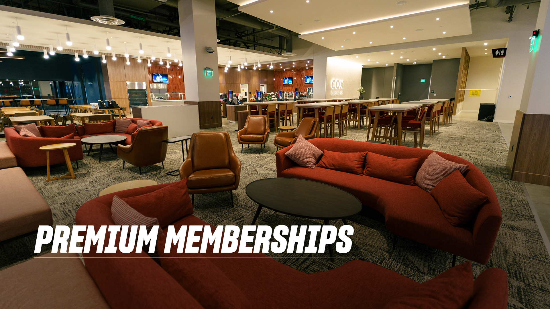Photo of a premium experience at Snapdragon Stadium with text that says "Premium Memberships"